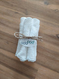 Odd Pod Reusable Baby Wipe in white cotton towelling.