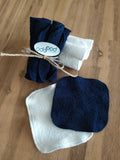 Pack of 8 baby reusable wet wipes in blue and white cotton towelling.