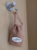 This soap saver bag extends the life of your soap bars, as you now get to use every last bit of the leftover pieces and use as an exfoliator. Bag options in hessian hanging in shower on a hook.