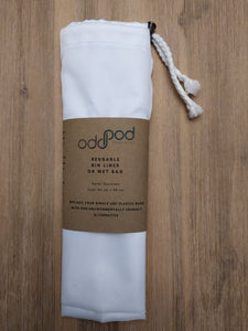 Odd Pod Reusable Bin Liner Wet Bag in grey and white. Ideal for storing used reusable wipes.