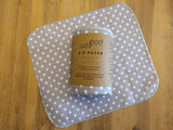 Odd Pod PP Paper in flannel fabric, in grey with white spotacular design in a pack of 8 reusable wipes.