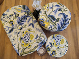 Odd Pod dish and bowl covers that replaces single use plastic wraps. Featured in a set of three in a lovely blue and yellow floral design.