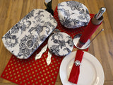 Odd Pod Dish covers, in set of 3. Featured in black and white floral design.