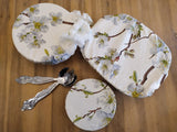 Lovely cotton dish or bowl covers in set of three in a green and white cherry blossom design